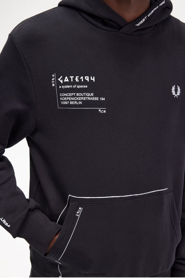 одећу рс Fred Perry мушкарци дуксерица са капуљачом са штампом црн 68TD6P406