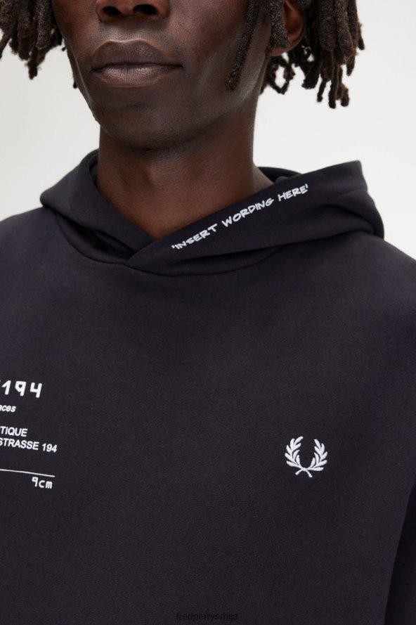одећу рс Fred Perry мушкарци дуксерица са капуљачом са штампом црн 68TD6P406