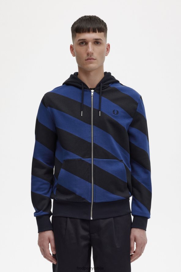 одећу рс Fred Perry мушкарци пругаста дуксерица са капуљачом са патент затварачем црн 68TD6P410