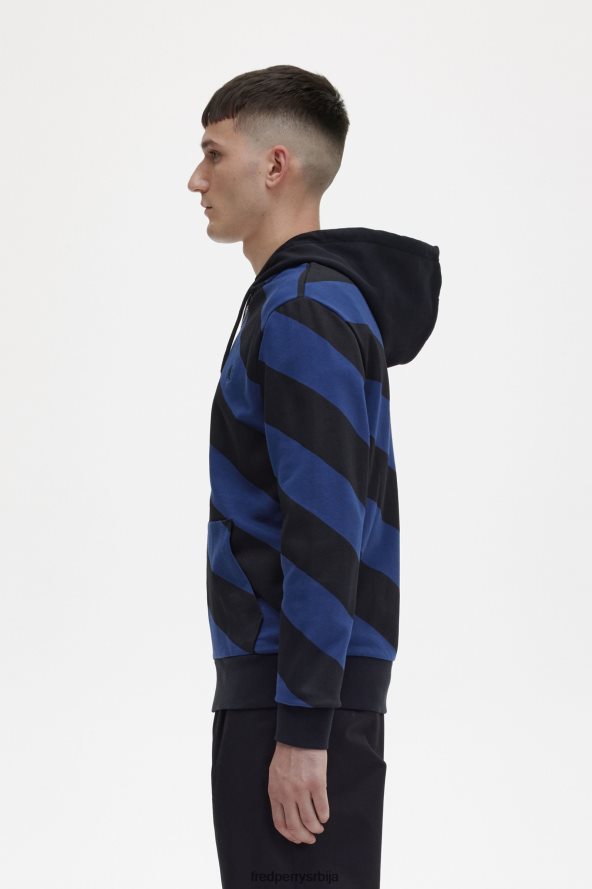 одећу рс Fred Perry мушкарци пругаста дуксерица са капуљачом са патент затварачем црн 68TD6P410