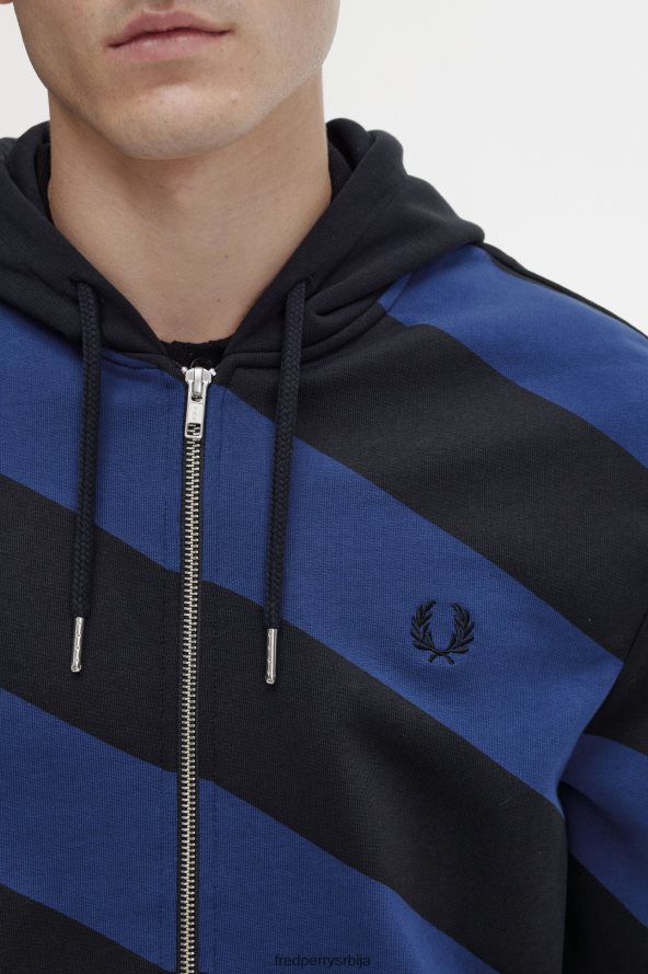 одећу рс Fred Perry мушкарци пругаста дуксерица са капуљачом са патент затварачем црн 68TD6P410