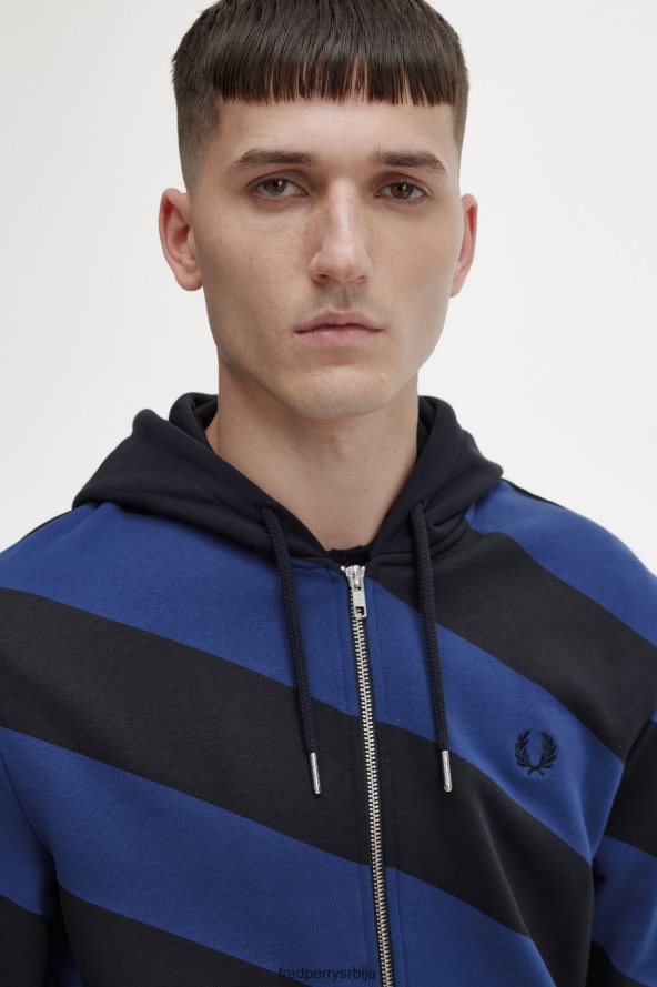 одећу рс Fred Perry мушкарци пругаста дуксерица са капуљачом са патент затварачем црн 68TD6P410