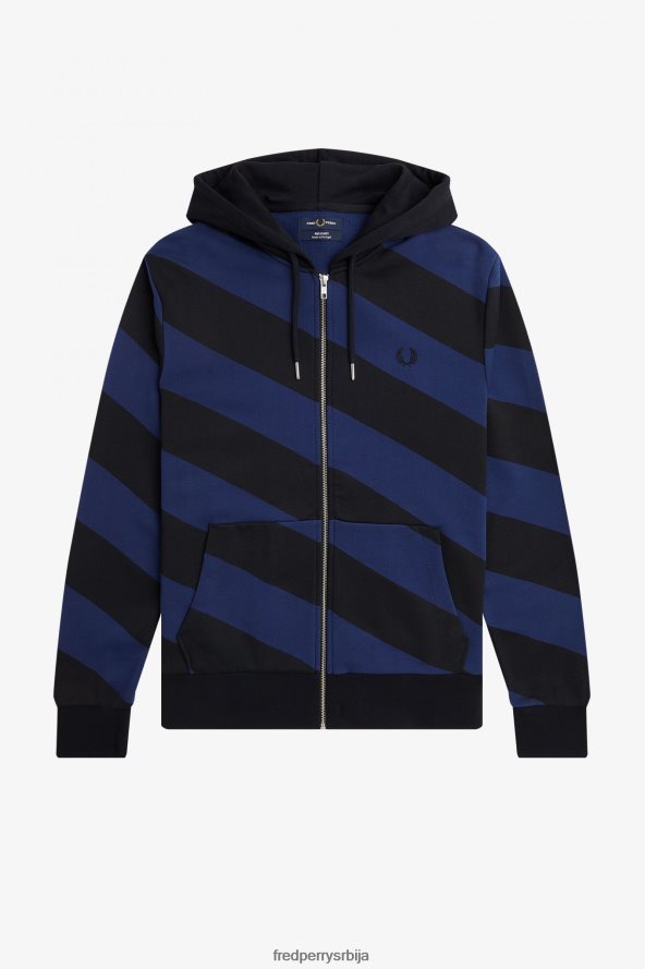 одећу рс Fred Perry мушкарци пругаста дуксерица са капуљачом са патент затварачем црн 68TD6P410