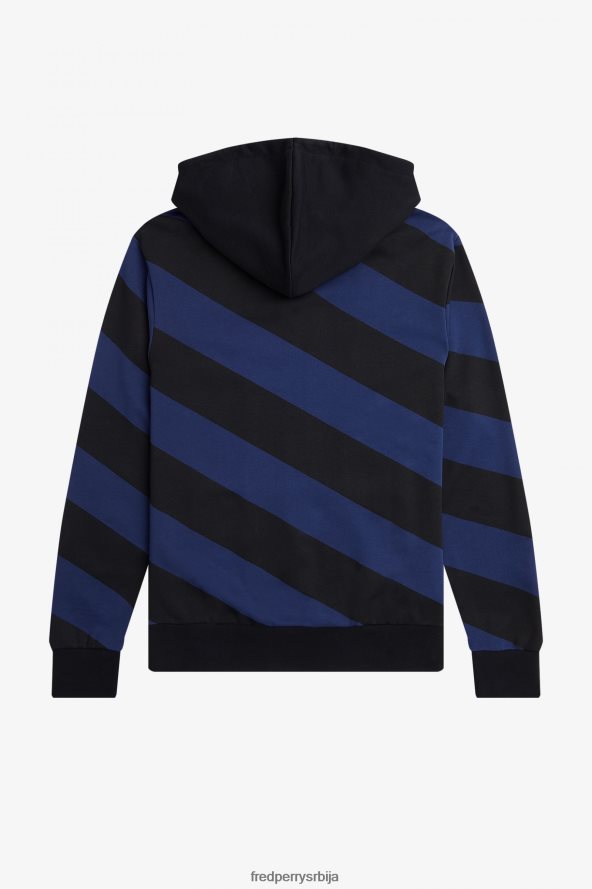 одећу рс Fred Perry мушкарци пругаста дуксерица са капуљачом са патент затварачем црн 68TD6P410