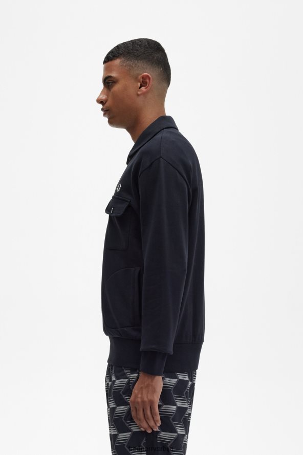 одећу рс Fred Perry мушкарци дукс са полу-рајсфершлусом црн 68TD6P411