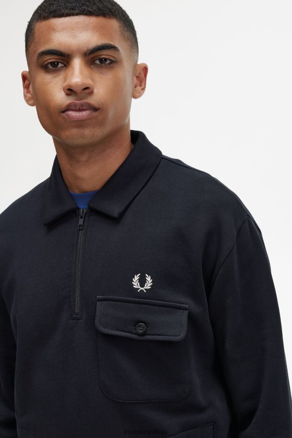 одећу рс Fred Perry мушкарци дукс са полу-рајсфершлусом црн 68TD6P411