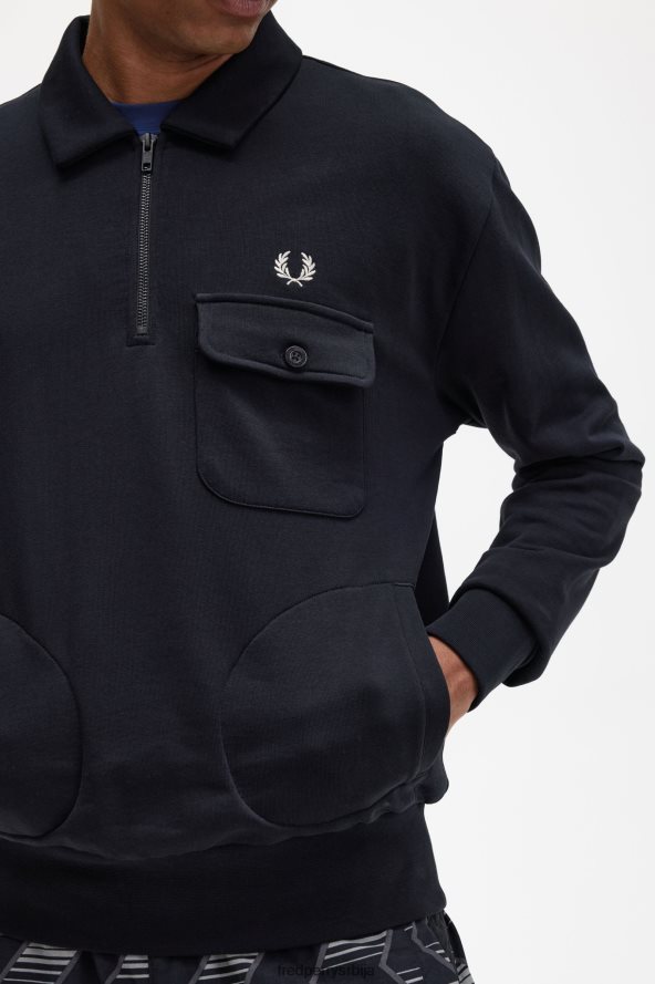 одећу рс Fred Perry мушкарци дукс са полу-рајсфершлусом црн 68TD6P411