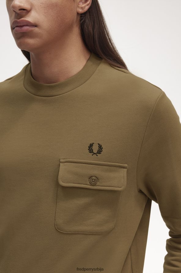 одећу рс Fred Perry мушкарци дукс са округлим изрезом са џепним детаљима осенченог камена 68TD6P412