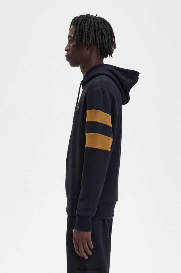 одећу рс Fred Perry мушкарци дуксерица са капуљачом са врховима рукава црн 68TD6P413