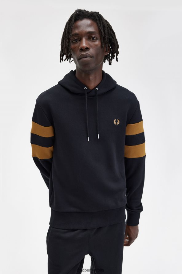 одећу рс Fred Perry мушкарци дуксерица са капуљачом са врховима рукава црн 68TD6P413