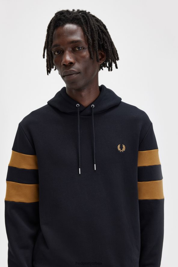 одећу рс Fred Perry мушкарци дуксерица са капуљачом са врховима рукава црн 68TD6P413