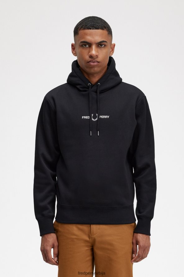 одећу рс Fred Perry мушкарци извезена дуксерица са капуљачом црн 68TD6P415