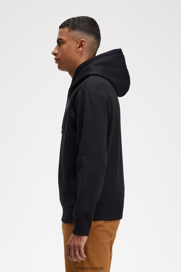 одећу рс Fred Perry мушкарци извезена дуксерица са капуљачом црн 68TD6P415