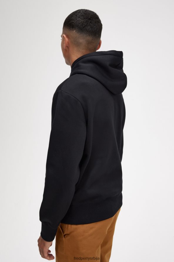 одећу рс Fred Perry мушкарци извезена дуксерица са капуљачом црн 68TD6P415