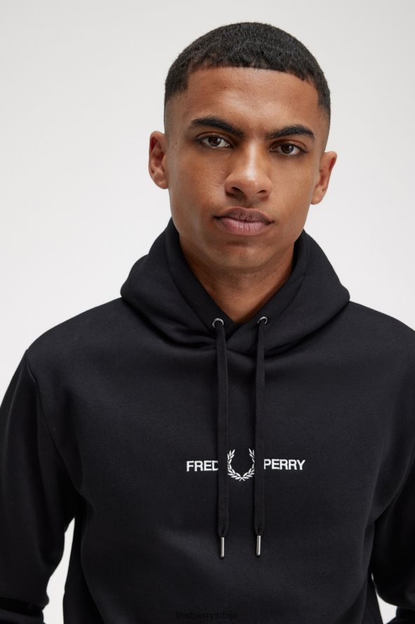 одећу рс Fred Perry мушкарци извезена дуксерица са капуљачом црн 68TD6P415