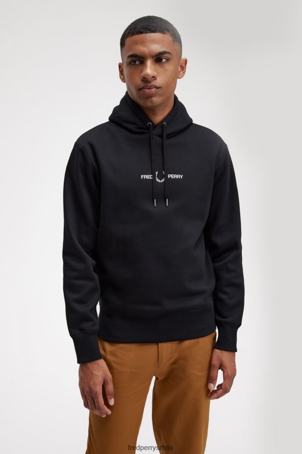 одећу рс Fred Perry мушкарци извезена дуксерица са капуљачом црн 68TD6P415