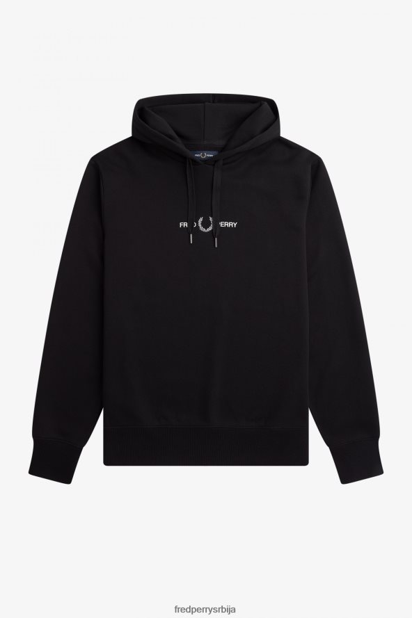 одећу рс Fred Perry мушкарци извезена дуксерица са капуљачом црн 68TD6P415