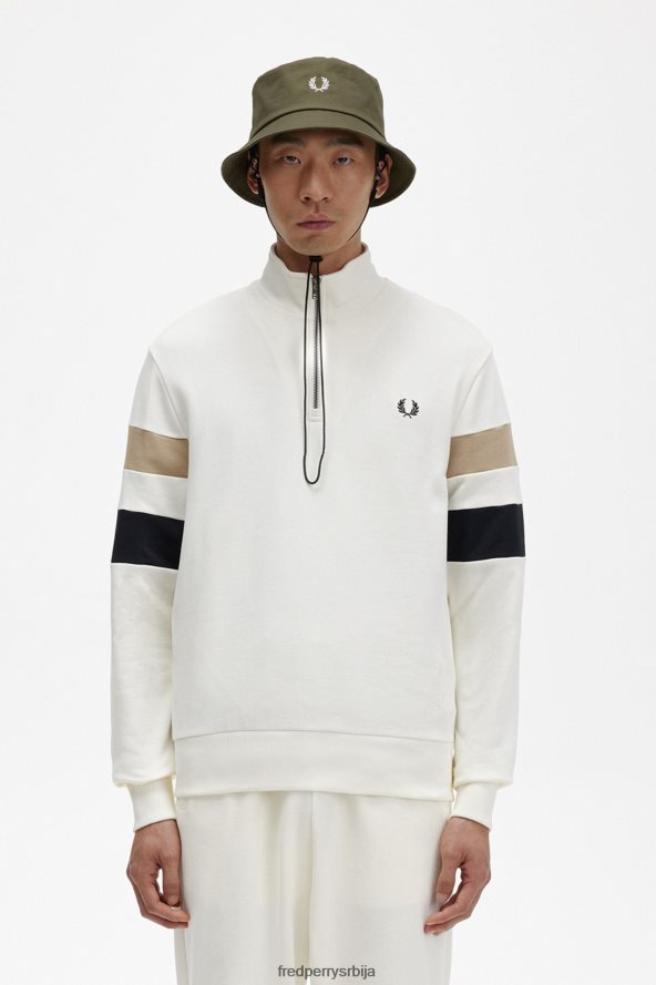 одећу рс Fred Perry мушкарци дуксерица са полу-рајсфершлусом са врховима рукава ецру 68TD6P416