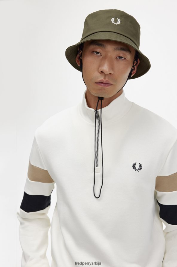 одећу рс Fred Perry мушкарци дуксерица са полу-рајсфершлусом са врховима рукава ецру 68TD6P416