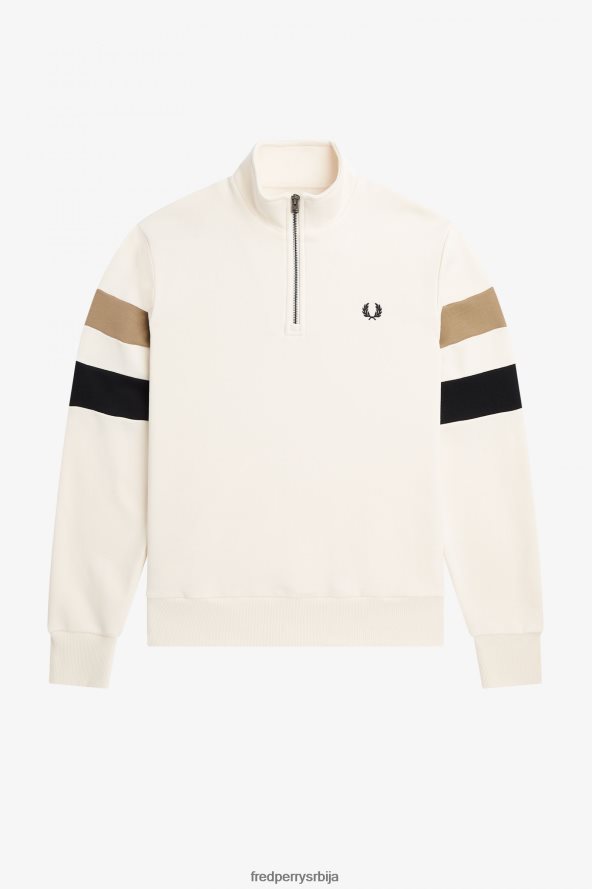 одећу рс Fred Perry мушкарци дуксерица са полу-рајсфершлусом са врховима рукава ецру 68TD6P416