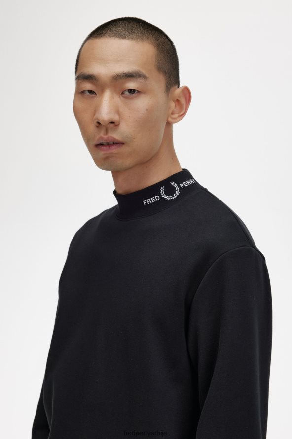 одећу рс Fred Perry мушкарци дуксерица са брендираним крагном црн 68TD6P418