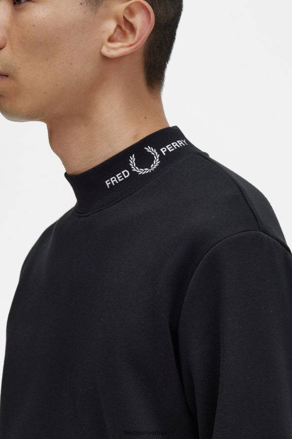 одећу рс Fred Perry мушкарци дуксерица са брендираним крагном црн 68TD6P418