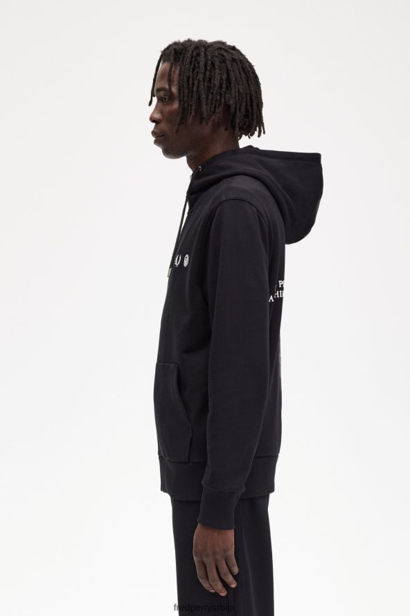 одећу рс Fred Perry мушкарци дукс са капуљачом са патентним затварачем црн 68TD6P432