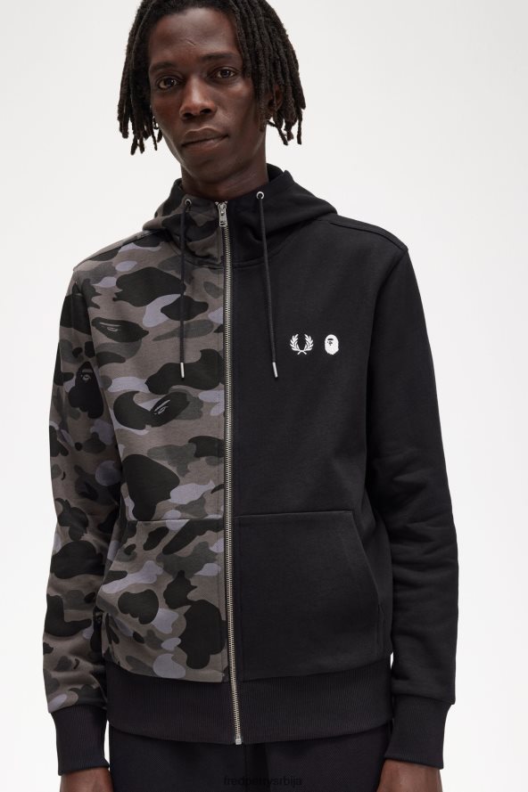 одећу рс Fred Perry мушкарци дукс са капуљачом са патентним затварачем црн 68TD6P432