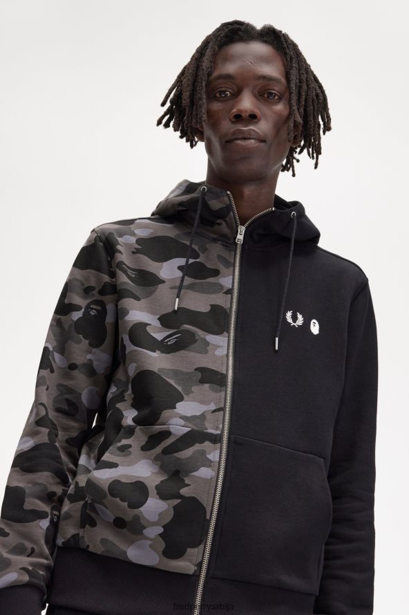 одећу рс Fred Perry мушкарци дукс са капуљачом са патентним затварачем црн 68TD6P432