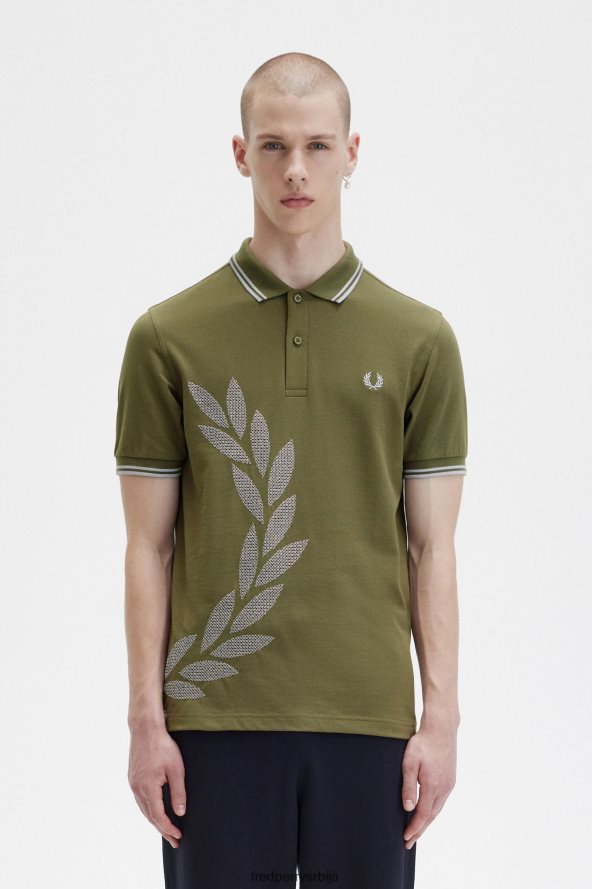 одећу рс Fred Perry мушкарци укрштена кошуља од ловоровог венца једнолично зелено 68TD6P273