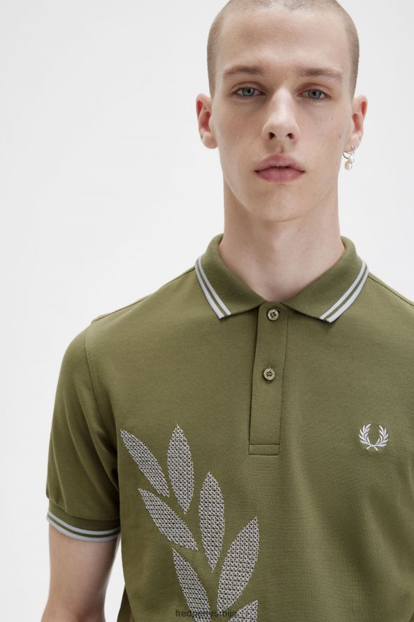 одећу рс Fred Perry мушкарци укрштена кошуља од ловоровог венца једнолично зелено 68TD6P273