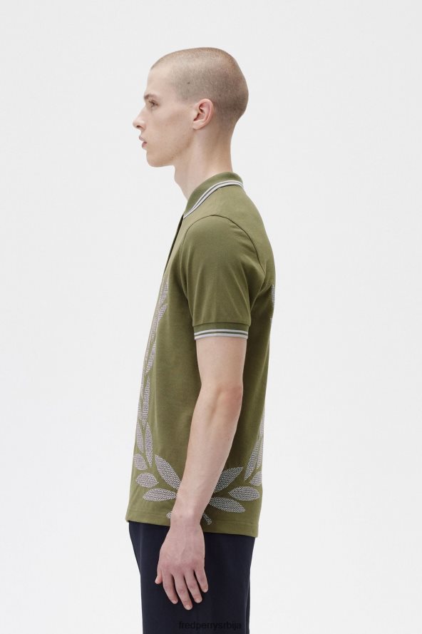 одећу рс Fred Perry мушкарци укрштена кошуља од ловоровог венца једнолично зелено 68TD6P273