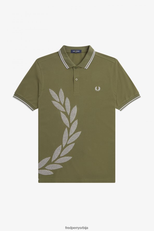 одећу рс Fred Perry мушкарци укрштена кошуља од ловоровог венца једнолично зелено 68TD6P273