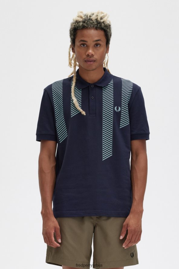 одећу рс Fred Perry мушкарци поло мајица са глитцх пругама морнарица 68TD6P280