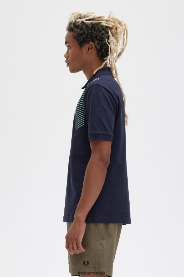 одећу рс Fred Perry мушкарци поло мајица са глитцх пругама морнарица 68TD6P280