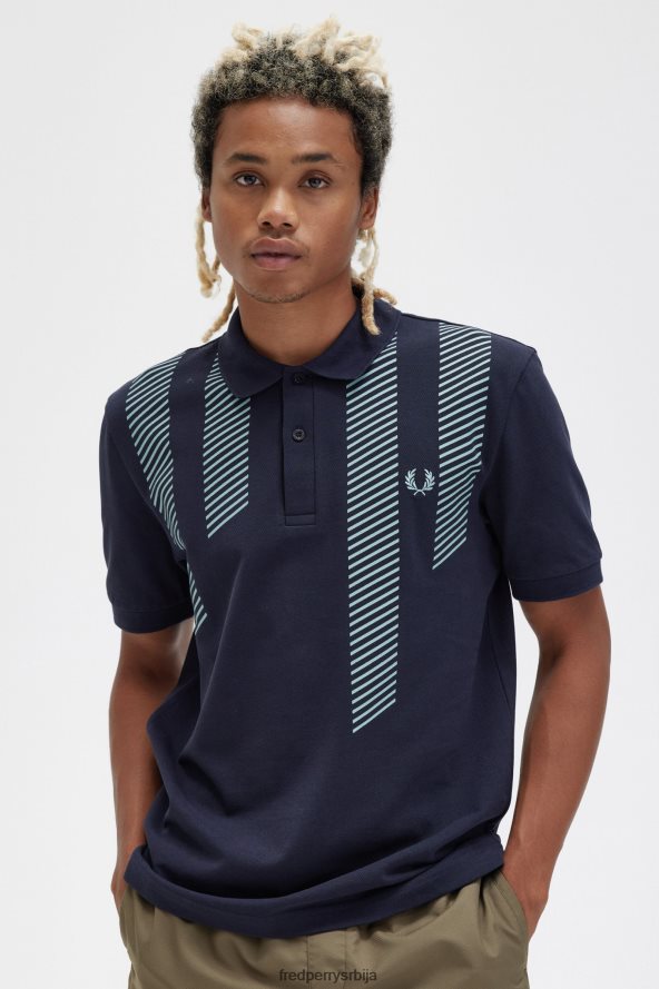 одећу рс Fred Perry мушкарци поло мајица са глитцх пругама морнарица 68TD6P280