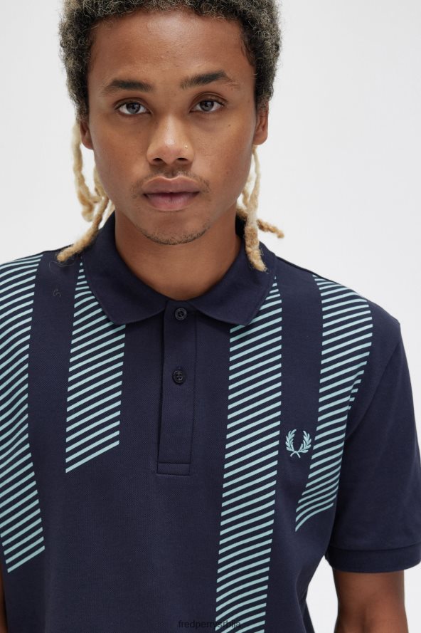 одећу рс Fred Perry мушкарци поло мајица са глитцх пругама морнарица 68TD6P280