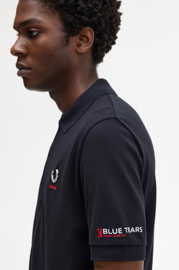 одећу рс Fred Perry мушкарци поло мајица са штампаним рукавима црн 68TD6P344