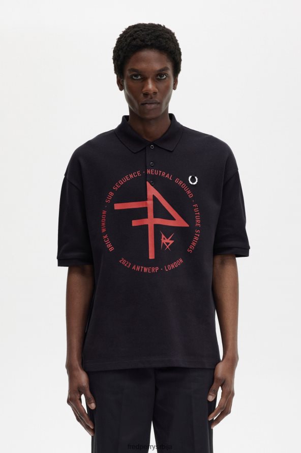 одећу рс Fred Perry мушкарци превелика штампана поло мајица Морнарско плаво 68TD6P361