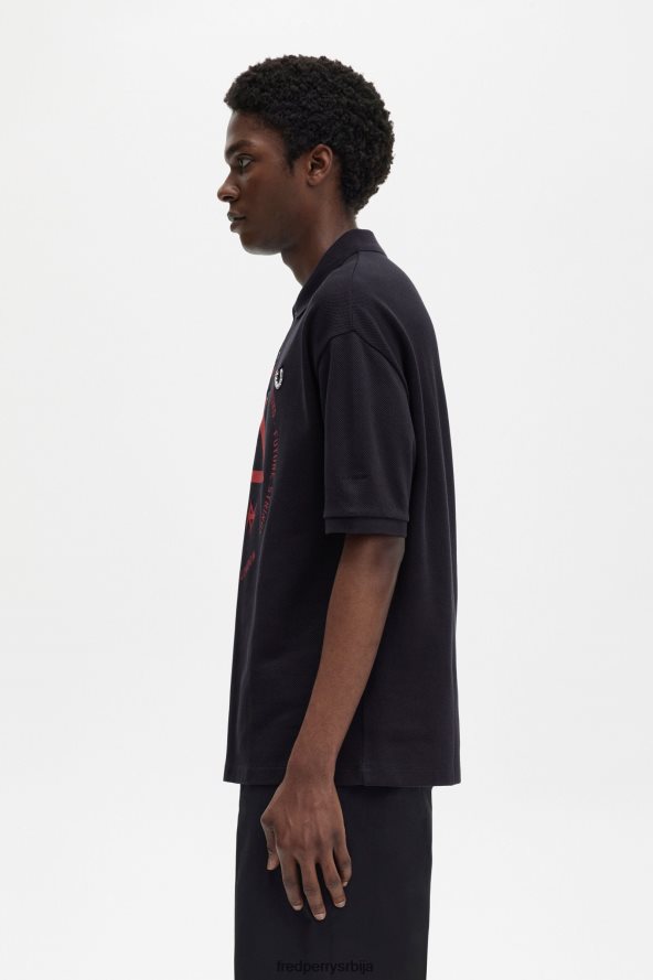 одећу рс Fred Perry мушкарци превелика штампана поло мајица Морнарско плаво 68TD6P361