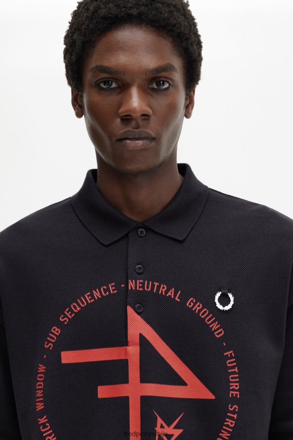 одећу рс Fred Perry мушкарци превелика штампана поло мајица Морнарско плаво 68TD6P361