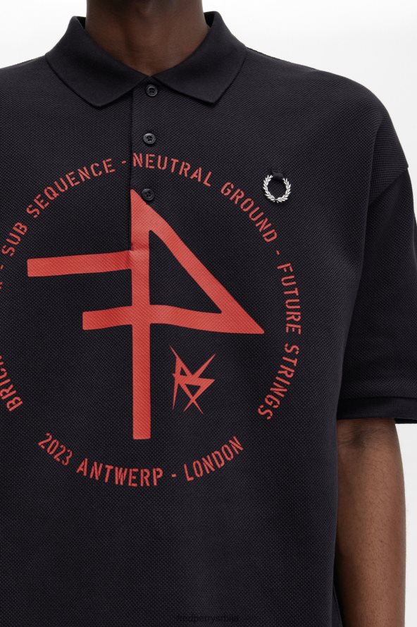 одећу рс Fred Perry мушкарци превелика штампана поло мајица Морнарско плаво 68TD6P361