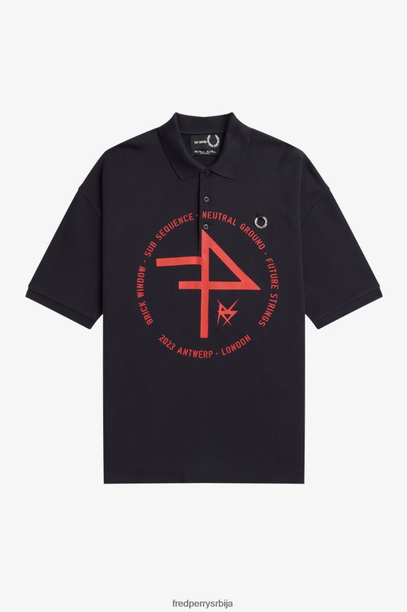 одећу рс Fred Perry мушкарци превелика штампана поло мајица Морнарско плаво 68TD6P361