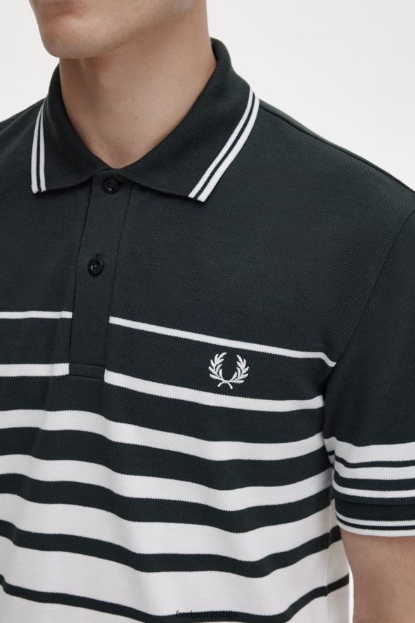 одећу рс Fred Perry мушкарци поло мајица са детаљима у пругама ноћно зелено 68TD6P372