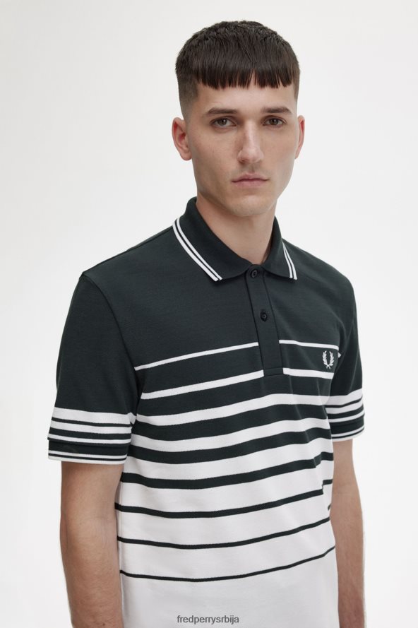 одећу рс Fred Perry мушкарци поло мајица са детаљима у пругама ноћно зелено 68TD6P372
