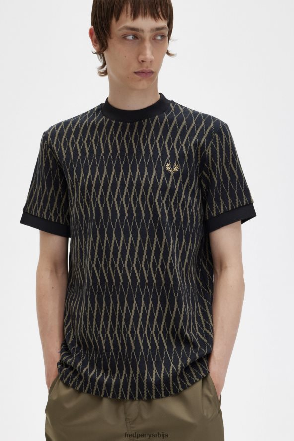 одећу рс Fred Perry мушкарци аргиле жакард мајица црн 68TD6P482