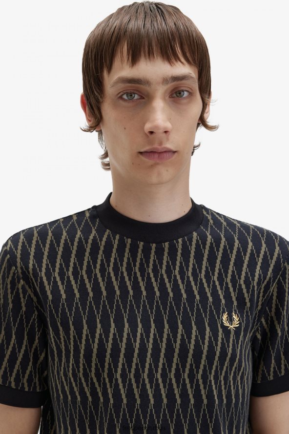одећу рс Fred Perry мушкарци аргиле жакард мајица црн 68TD6P482