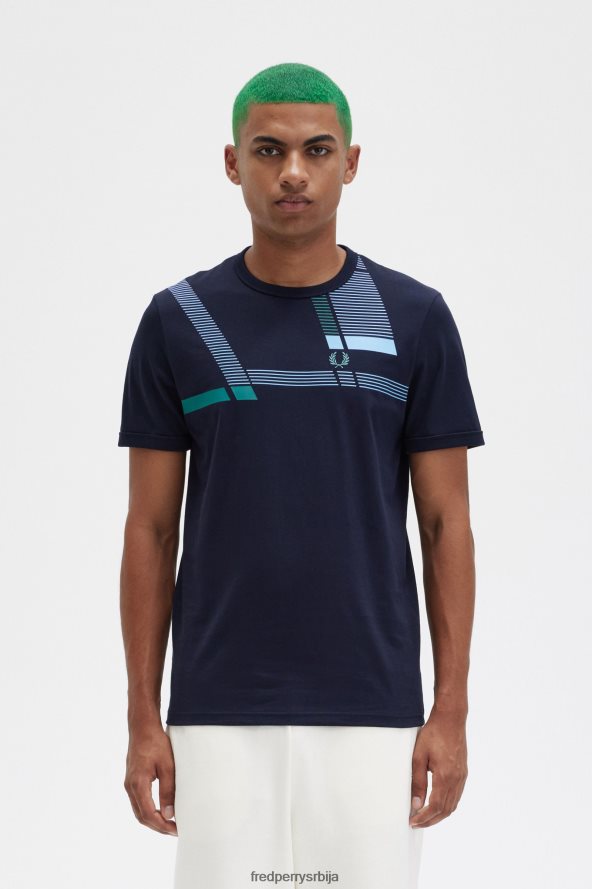 одећу рс Fred Perry мушкарци мајица са глитцх принтом морнарица 68TD6P489