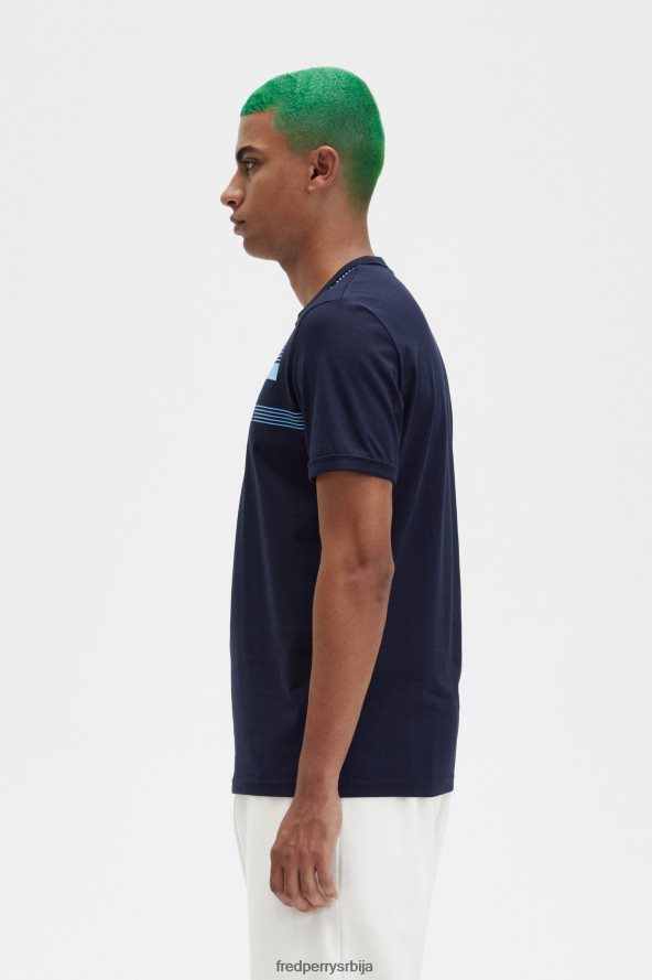 одећу рс Fred Perry мушкарци мајица са глитцх принтом морнарица 68TD6P489