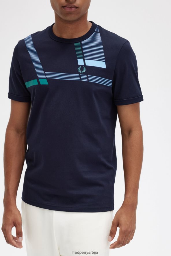 одећу рс Fred Perry мушкарци мајица са глитцх принтом морнарица 68TD6P489